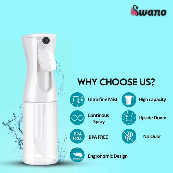 Swano Hair Spray Bottle 200ML White, Empty Continuous Mist Bottle for Cleaning, Hair Curling, Plants and Skin Care - Image 6