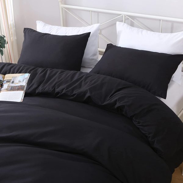 JustLINEN- Quilt Cover Set Single Size - Brushed Microfiber 1200TC Super Soft Duvet Cover Set 2 Pieces with Button Closure, 1 Duvet Cover and 1 Pillowcase( Single Size, Black)