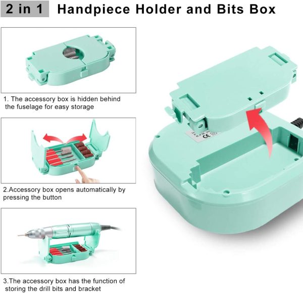 Professional Nail Drill, Madenia 30000rpm Compact Efile, Portable Electric Nail File for Acrylic Gel Nails, 100-240V, Green