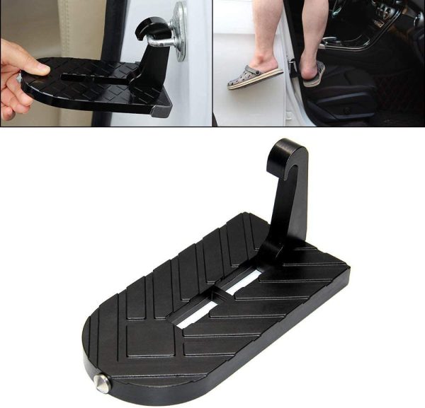 Car Doorstep Vehicle Folding Ladder U Shaped Hook Pedal Foot Pegs Multifunction Easy Access to Rooftop with Safety Hammer Doorstep for Car Roof-Rack Truck SUV Jeep Off-Road,Black - Image 5