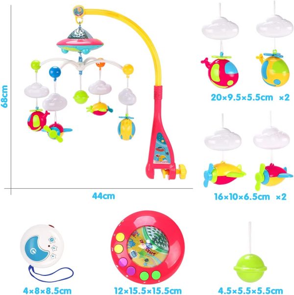 REMOKING Musical Cot Mobiles,Crib Toy Baby Toys 0-6-9-12 Months,Moon & Stars Projection & Airplane Rattles for Infant,Remote Control Music Box W/ 108 Melodies,Sensory Toy Newborn Baby Girl Boy - Image 7