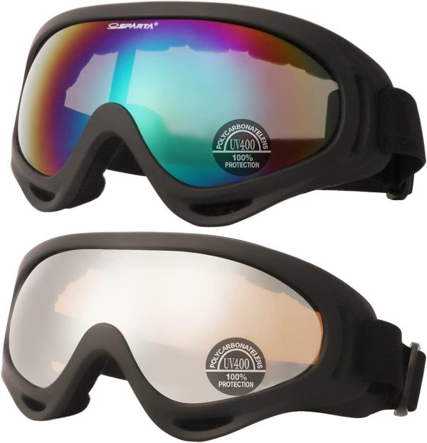 OUTDOOR SPARTA 2 Pack Ski Goggles Snowboard Goggles for Men Women & Youth, Kids, Boys & Girls, Snow Goggle Winter Skiing Sport Goggles with Helmet Anti Fog Protection, Anti-Glare Lenses, Wind Resistance