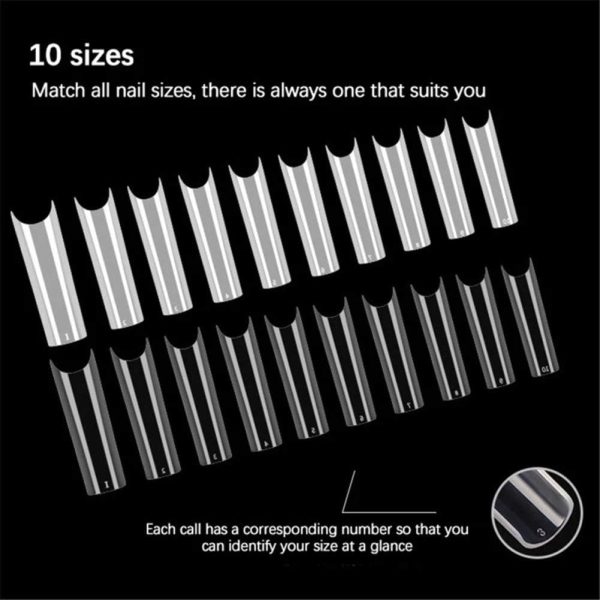 Yimart Long C Curved False Nail Tips - Lengthen C Curved Nail Tips - Long C Curve False Nails - 200pcs/box XL Lengthen C Curve Fake Nails Premium Square French Acrylic Nail Tips (Clear With Box) - Image 5