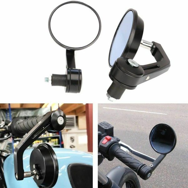 Round Universal Black Motorcycle 7/8" Bar End Rear Side View Mirrors Cafe Racer - Image 7