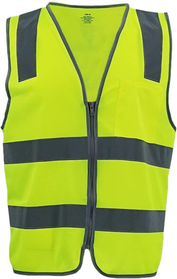 Hi Vis Safety Zip Up Vest Reflective Tape Pocket Workwear Day Night Visibility - Image 2