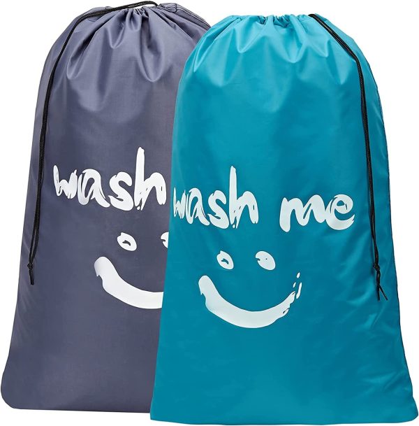 Haundry 2-Pack XL Wash Me Travel Laundry Bag, Machine Washable Dirty Clothes Organizer, Large Enough to Hold 4 Loads of Laundry, Easy Fit a Laundry Hamper or Basket, Light Blue and Grey - Image 2