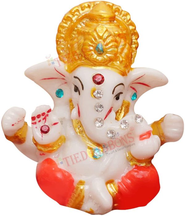 Tied Ribbons Mini Ganesha Statue Sculpture Idol for Car Dashboard Home Temple Decor (2 X 2.3 Inch , L X H) - Image 4