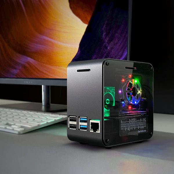 Raspberry Pi 4 Case, Aluminum Mini Tower Case with Cooling Fan and Color Changing Ambient Light (Matte Black & Dark Gray) - Image 5