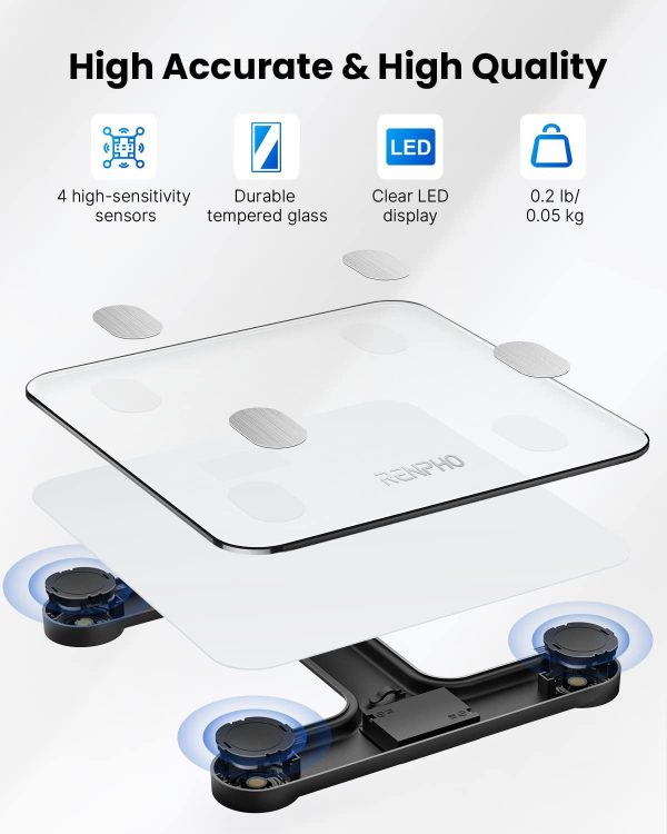 RENPHO Bluetooth Body Fat Scale with APP,Smart Digital Bathroom Scale for Body Weight, Body Fat,Body Water, Skeletal Muscle,Muscle Mass,Bone Mass, Protein,BMI,BMR, Metabolic Age, White Color - Image 8