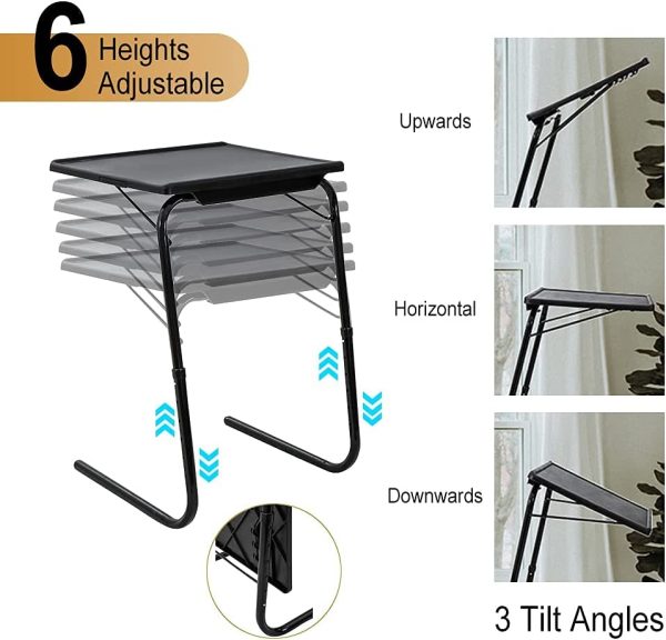 Foldable Table Adjustable Tray Portable Folding Laptop Desk Removable Cup Holder (Black) - Image 7