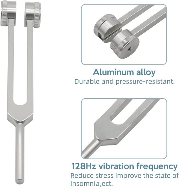 Tuning Fork WorthPlanet 128Hz Aluminum Alloy Tuning Fork Instrument with Percussion Hammer Chakra Hammer Ball Diagnostic Ear Tuning Fork for Healing Sound Therapy W150003 - Image 2