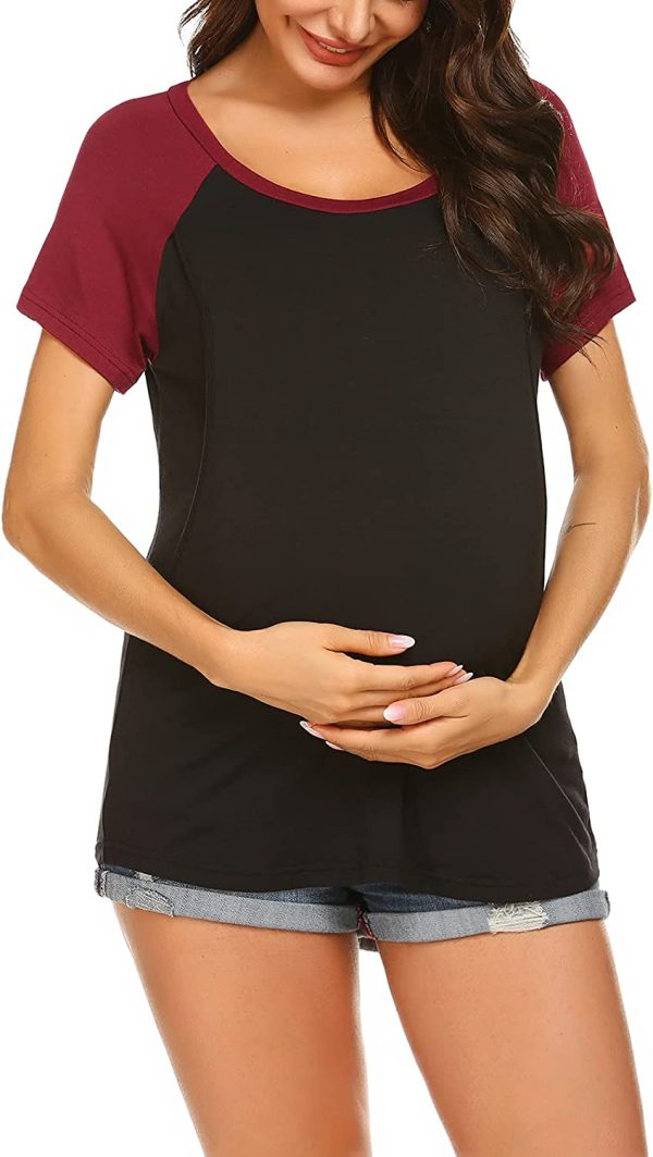 Ekouaer Womens Short Sleeve Maternity & Nursing Tops Raglan Breastfeeding Shirts Soft T-Shirt for Breastfeeding - Image 4