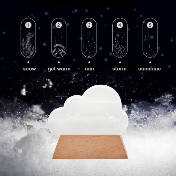 Glass Weather Predictor Cloud Shaped Storm Barometer Forecast Station Wooden Base Creative Crystal Decorative Bottles Office Desktop Home Glass Craft Decoration Birthday Gift