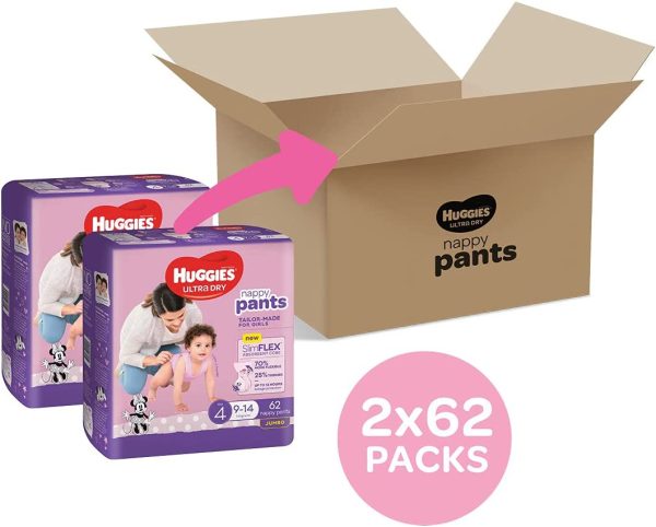 Huggies Ultra Dry Nappy Pants Girl Size 4, 62 Count (9-14kg, Pack of 2) - Image 9