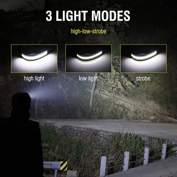 LED Headlamp, Super Bright 220?? Wide Beam Headlight, USB Rechargeable COB Head Lamp, 3 Modes Waterproof Flashlight, Head Light for Camping, Running, Fishing and Outdoor - Image 5