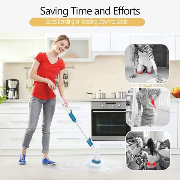 Electric Bathroom Spin Scrubber, Cordless Chargeable Spin Scrubber Turbo Scrub Cleaning Brush with 3 Replaceable Brush Heads and 1 Extension Arm, for Tub Kitchen Bathroom Tile - Image 6