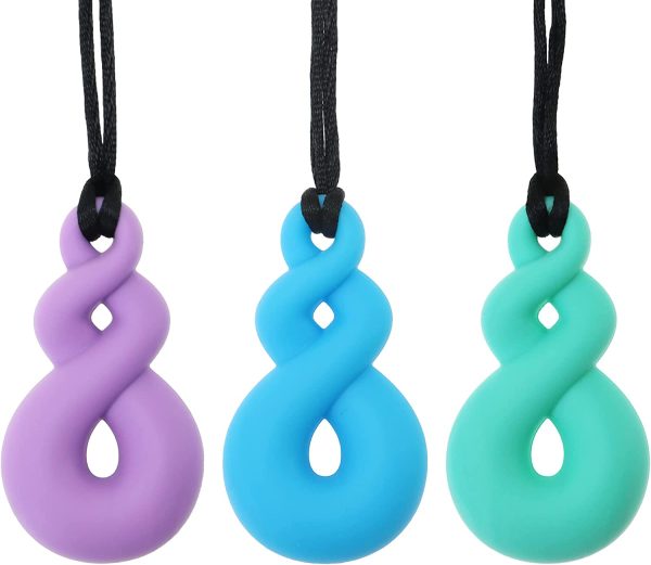 Panny & Mody Sensory Chew Necklace for Kids Boys Girls(3 Pack) ?C Maori Twist Pendant Chewy Teething Necklaces for Kids ADHD Autistic Autism Biting Needs(Blue/Green/Purple) - Image 2