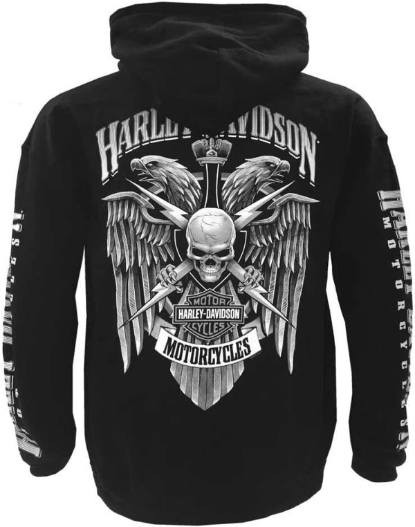 Harley-Davidson Men's Lightning Crest Pullover Hooded Sweatshirt, Black