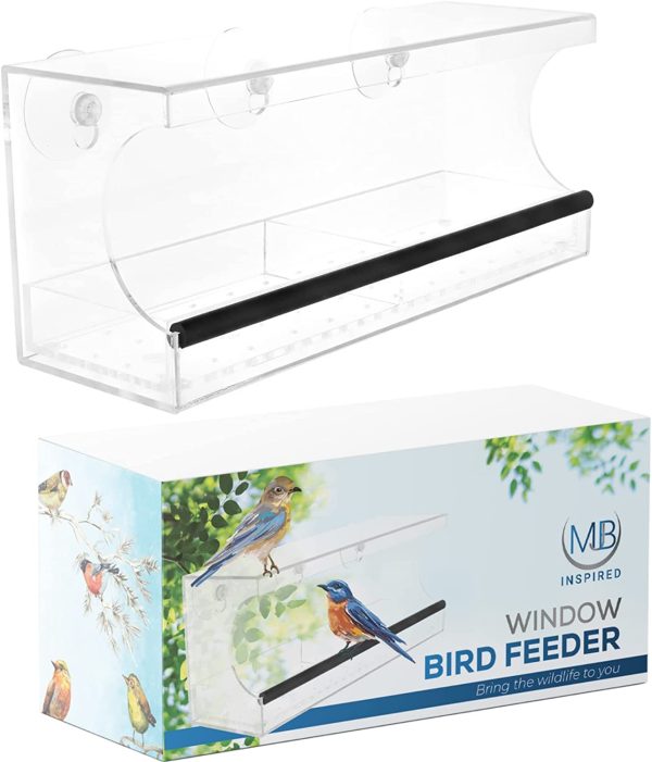 Large Window Bird Feeder with Strong Suction Cups ?C Perspex Bird Feeding Station with 2-Sections, Removable Tray & Drainage Holes to Keep Food Dry ?C for up to Medium size Native Birds by MJB Inspired? - Image 5