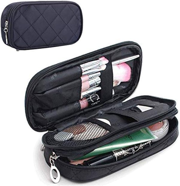 Small Makeup Bags for Women, Travel Cosmetic Bag, 2 Layer Beauty Brush Toiletry Bag with Mirror - Image 6