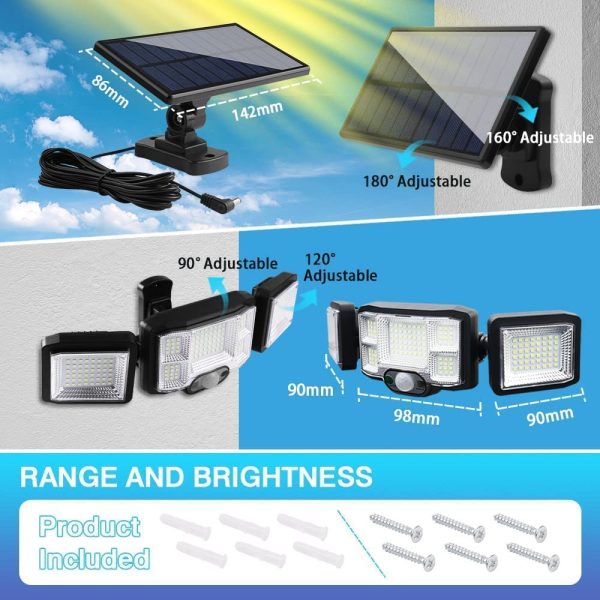 Solar Lights Outdoor 192 LED Solar Motion Sensor Lights Outdoor 2400 mAh Solar Powered LED Flood Light - Image 5