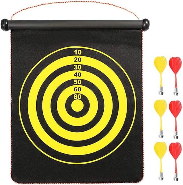 Magnetic Dartboard, Double Sided Rollup Flocking Dartboards Darts Plate of Safety Dart Board for Indoor Outdoor with 6 Darts, 12 inch - Image 6