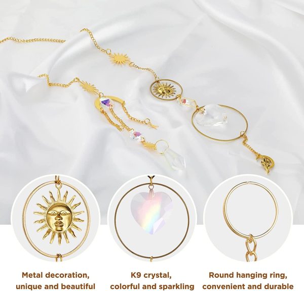 Simpeak 5 Packs Suncatcher Pendant Hanging Crystal Prisms, Gold Alloy Chain+Moon+Sun+Prism Ball Rainbow Sun Catcher Prisms, 5 Different Styles Assorted Packing - Image 8