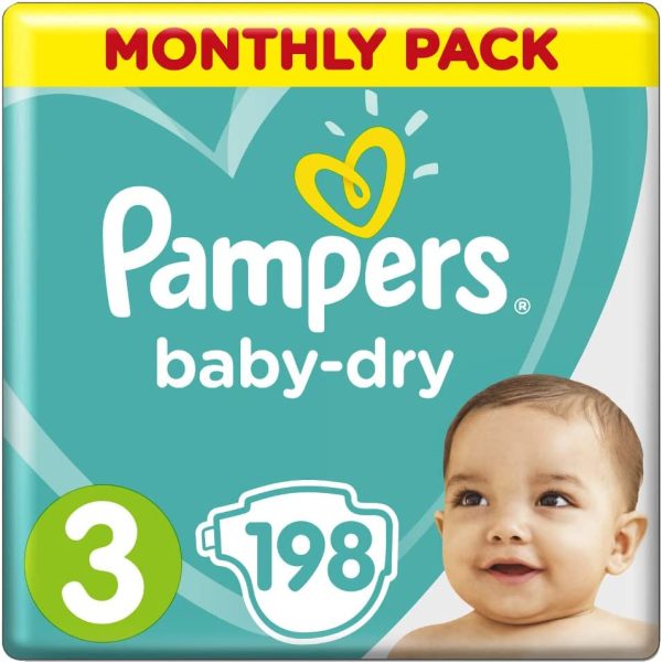 Pampers Baby-Dry Nappies Size 3 Crawler, 198 Nappies, 6-10kg, Monthly Pack - Image 4