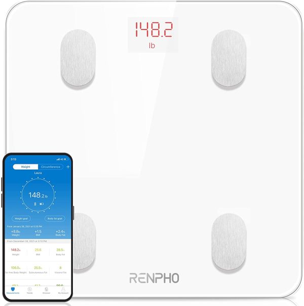 RENPHO Bluetooth Body Fat Scale with APP,Smart Digital Bathroom Scale for Body Weight, Body Fat,Body Water, Skeletal Muscle,Muscle Mass,Bone Mass, Protein,BMI,BMR, Metabolic Age, White Color - Image 4