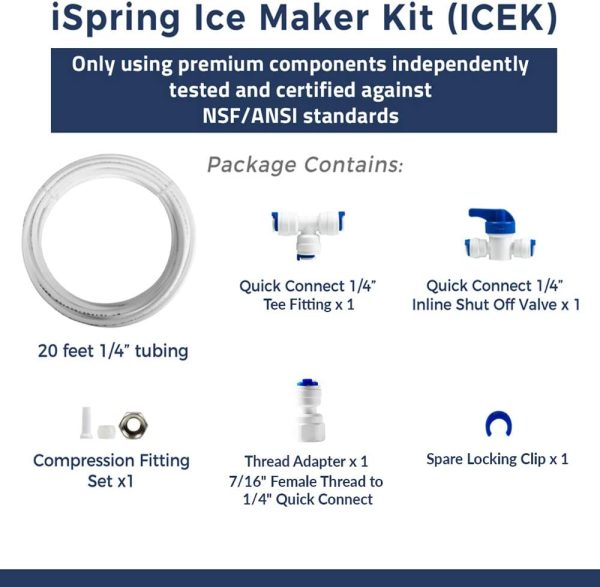 iSpring ICEK Fridge Connection and Ice Maker Kit for Reverse Osmosis Water Systems with 20 feet 1/4 Inch Tubing - Image 3