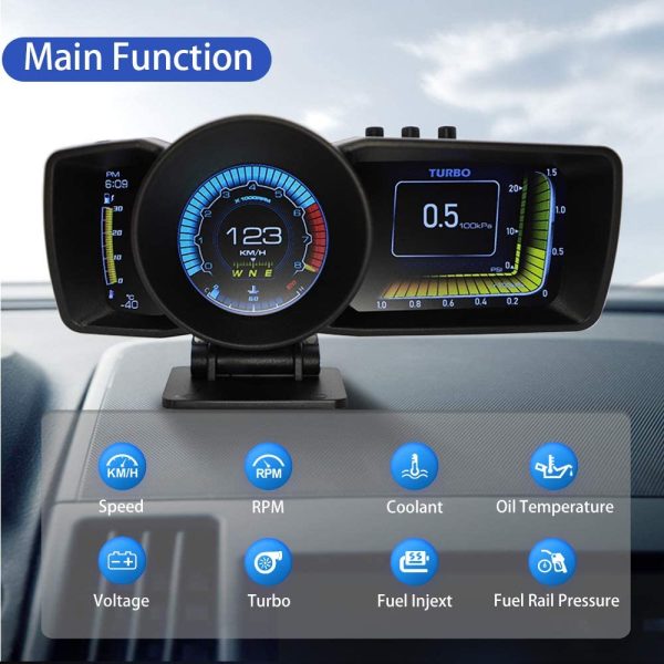 Car Head UP Display with OBD2 GPS Dual System, Head Up Display HUD Multi-Function Dashboard OBD2+ GPS Smart Speedometer Auto Gauge Alarm System Turbo Boost Car Onboard Computer A600 Dual System Head Up Display Digital Meter Gauge Oil / Coolant Temp - Image 2