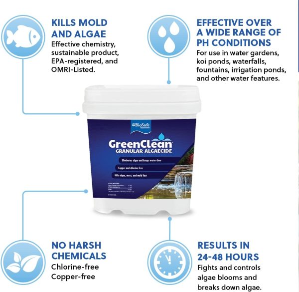 GreenClean Granular Algaecide - 8 lbs - String Algae Control for Koi Pond, Fountain, Waterfall, Water Features on Contact. EPA Registered - Image 4