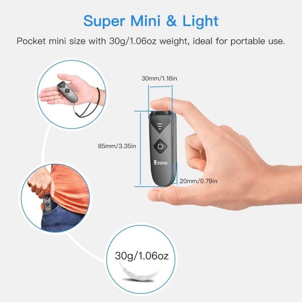 Portable 2D Wireless Bluetooth Barcode Scanner, Mini Barcode Reader with USB Wired/Bluetooth/ 2.4G Wireless Connection PDF417 Data Matrix Image Scanner for iPad, iPhone, Android, Tablet PC - Image 6