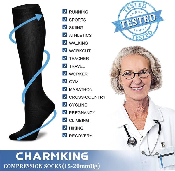 Compression Socks (7 Pairs), 15-20 mmhg is BEST Graduated Athletic & Medical for Men & Women, Running, Flight, Travels - Image 4