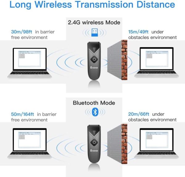 Portable 2D Wireless Bluetooth Barcode Scanner, Mini Barcode Reader with USB Wired/Bluetooth/ 2.4G Wireless Connection PDF417 Data Matrix Image Scanner for iPad, iPhone, Android, Tablet PC - Image 5