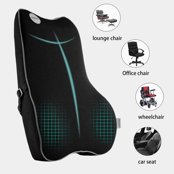 Lumbar Support Pillow,Pure Memory Foam Back Cushion Orthopedic Backrest with Breathable 3D Mesh for Car Seat,Office Chair,Computer Chair,Wheelchair and Recliner.Ergonomic Design for Back Pain Relief - Image 2