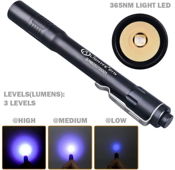 LIGHTFE UV Flashlight 365nm Purple Light Identification handheld Flashlight black UV torch AAA battery For Lamp -Spot Scorpions, Pet Urine, Counterfeit Money, Bed Bugs??(UV D11-365nm) - Image 3