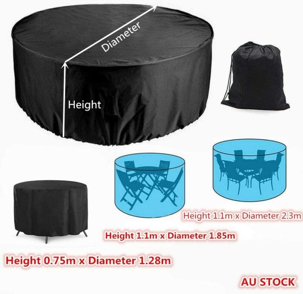 Heavy Duty Waterproof Large Patio Set Cover Shelter - Outdoor Furniture Cover Handles Durable Hem Cord - Fits Large Round Rectangular Sqaure Table Chairs, ,Black (Round Height: 0.75m x Diameter 1.28m) - Image 3