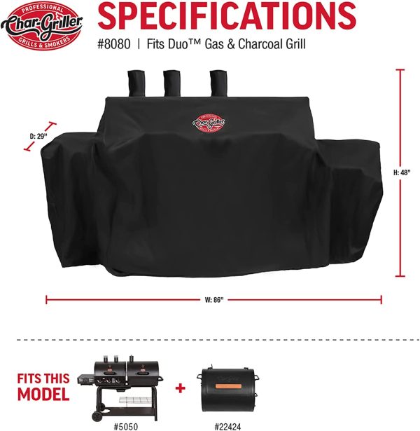 Char-Griller 8080 Dual Fuel Grill Cover, Black - Image 3