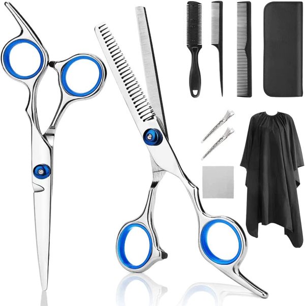 Professional Hair Cutting Scissors, YBLNTEK 9 PCS Barber Thinning Scissors Hairdressing Shears Stainless Steel Hair Cutting Shears Set with Cape Clips Comb for Barber Salon and Home - Image 4