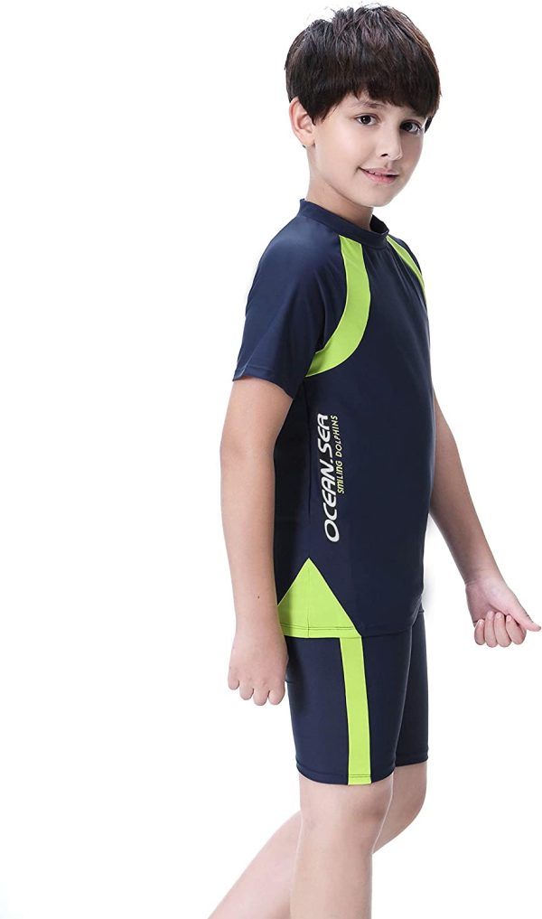 Boys Swimsuits UPF50+UV Swimwear Set Two Piece Rash Guard with Hat for Kids 4-14 Years - Image 5