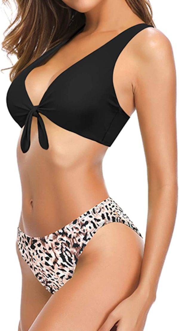 SHEKINI Women's Tie Knot Front Bikini Set with 2 Bikini Bottoms Ruched 2 Piece Swimsuit - Image 4