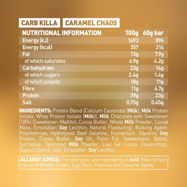 Grenade Carb Killa High Protein and Low Carb Bar, 12 x 60 g - Caramel Chaos - Image 5