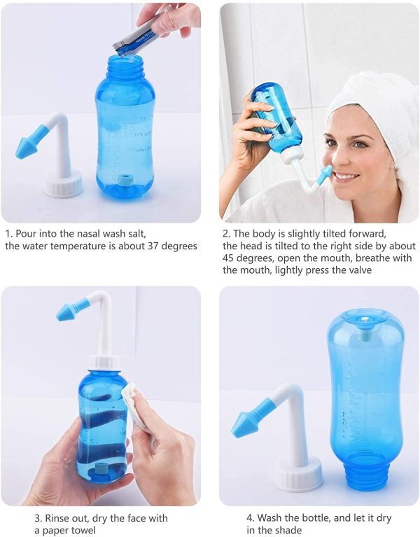 Darate Neti Pot Sinus Rinse Bottle 300 ML, Nose Wash Cleaner Pressure Rinse Nasal Irrigation for Adult & Kid BPA Free with Sticker Thermometer (300ml Bottle) - Image 2