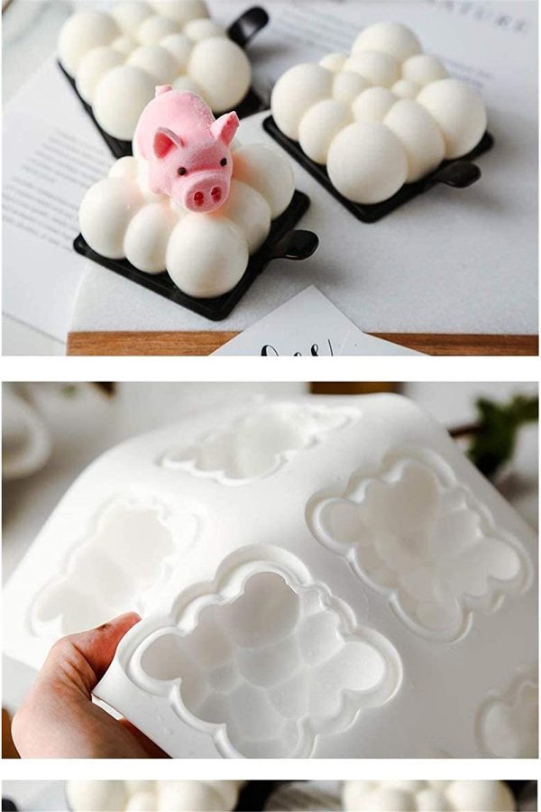 Silicone Mould for Chocolate 3D Bubbles Clouds 6 Cavities Square Baking Molds Cloud Mousse Cake Mold Dessert Cake Tin Moulds for Jelly Candy Truffle Muffin Pudding Ice Cream Bombe - Image 5