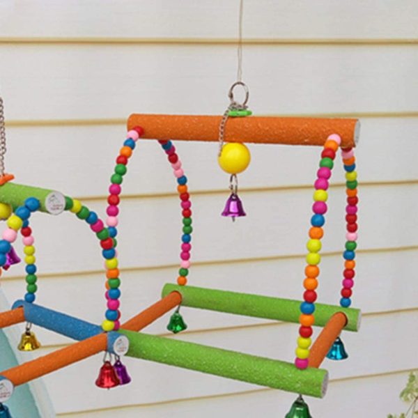 POPETPOP Bird Perch Swing Ladder Toy for Parrot Parakeet Cockatiel Conure Cockatoo African Grey Macaw Amazon Lovebird Finch Cage Perch Stand - Large Random Color