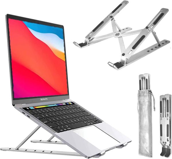 NSH Aluminum Laptop Stand, 6 Level Adjustable Computer Stand ,Tablet Stand, Ergonomic Foldable Metal Portable Laptop Riser Compatible with MacBook Air Pro, Dell XPS, HP, Lenovo More 10-17" Laptops - Image 2