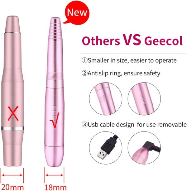 Geecol USB Portable Nail Drill Set- Updated Version Professional 11 in 1 Nail File Machine 20000 RPM Manicure Nail File Drill Kit for Pedicure, Nail Salon, and Personal DIY Manicure - Image 6