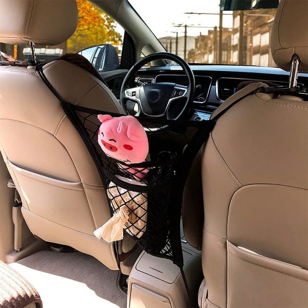 veryUfun Car Mesh Organizer 3-Layer, Dog Net for Car Between Seats Back Seat Net Organizer, Pet Barrier Backseat Mesh Net for Cars,Stretchable Storage Bag Universal for Cars, SUVs