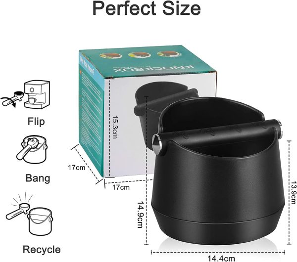 Espresso Knock Box and Coffee Grounds Container, 13.9cm Innovative Barista Tool with Removable Shock-Absorbent Heavy Duty Metal Knock Bar and Non-Slip Base - Image 3